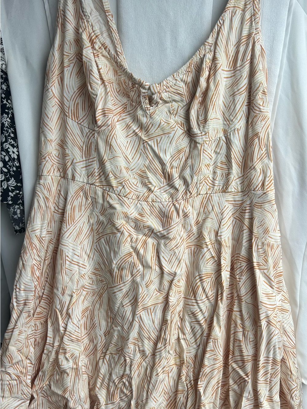 Cream & Tan Printed Midi Dress with Scoop Neck
